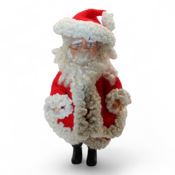 Vintage Handcrafted Santa Claus Figurine With Crocheted Red & White Outfit - Picture 1 of 5